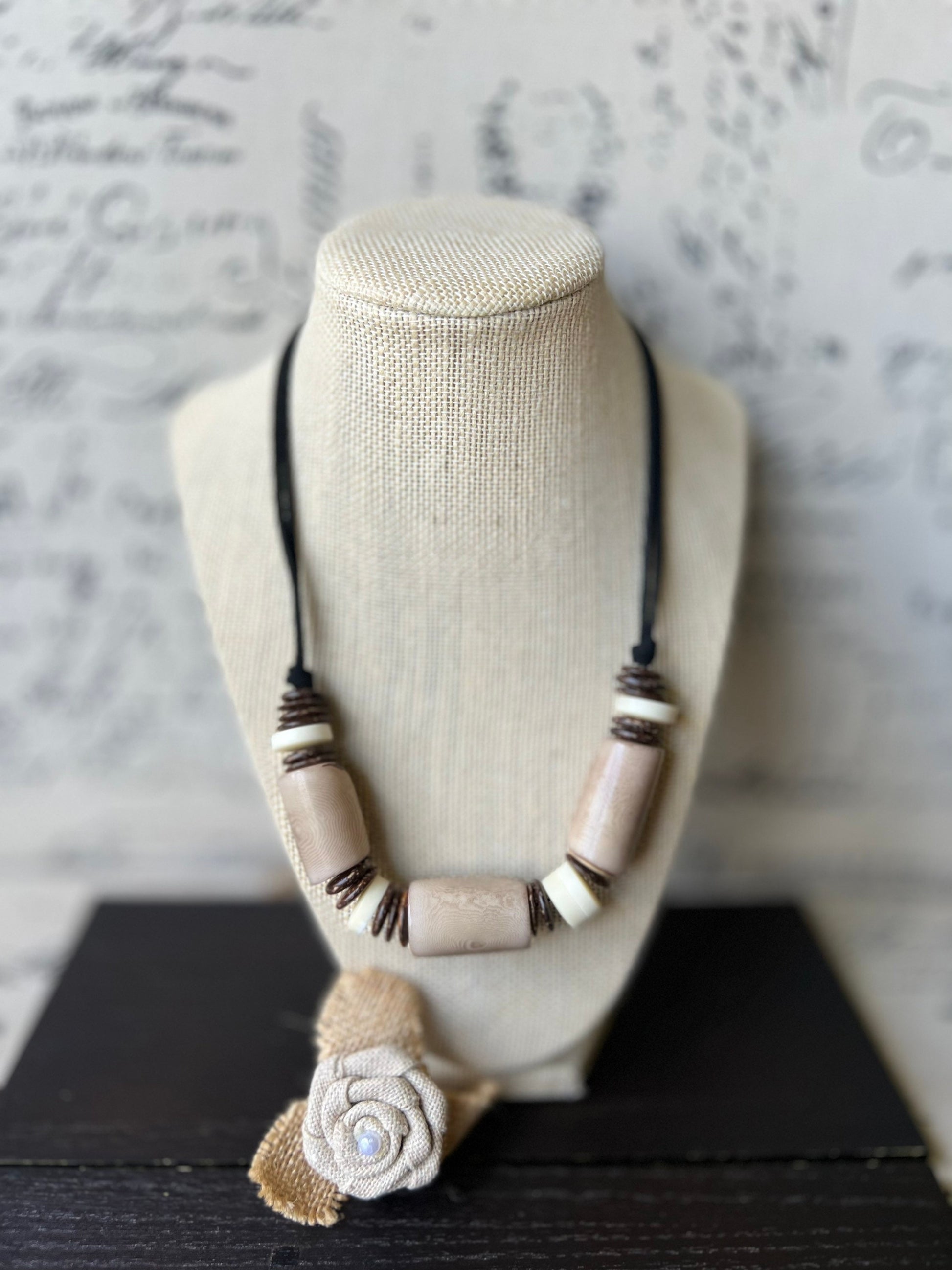 Beige tagua necklace with coconut beads Adjustable cord Fall fashion trends Wearable art Fall fashion 2025s Easter outfit accessories