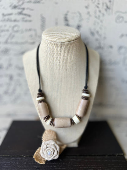 Beige tagua necklace with coconut beads Adjustable cord Fall fashion trends Wearable art Fall fashion 2025s Easter outfit accessories