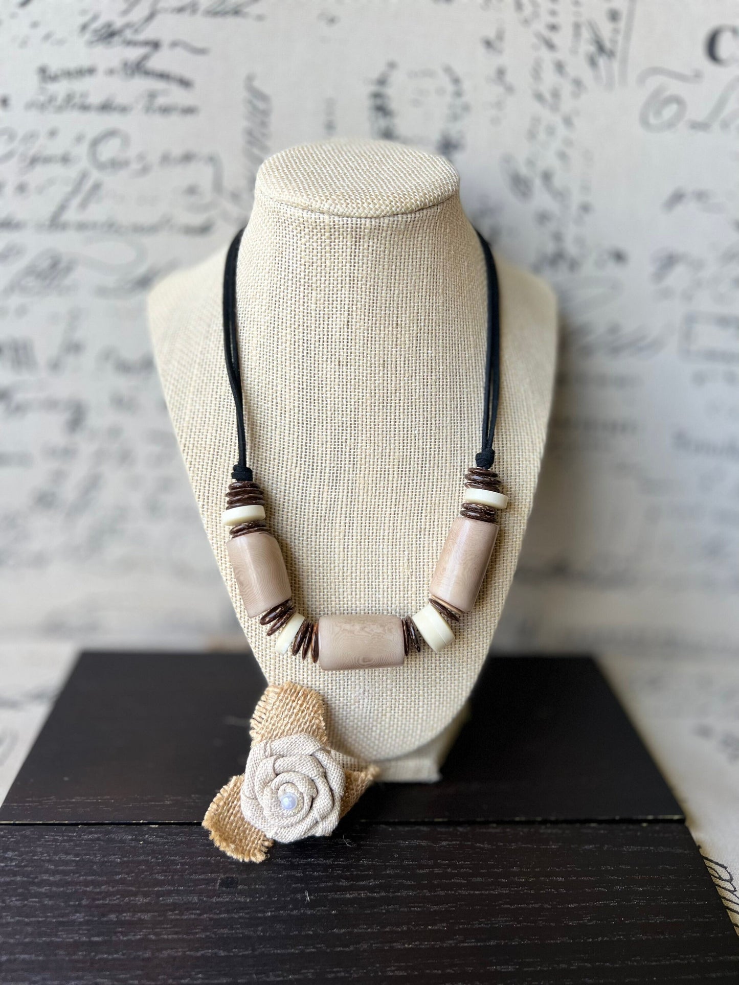 Beige tagua necklace with coconut beads Adjustable cord Fall fashion trends Wearable art Fall fashion 2025s Easter outfit accessories