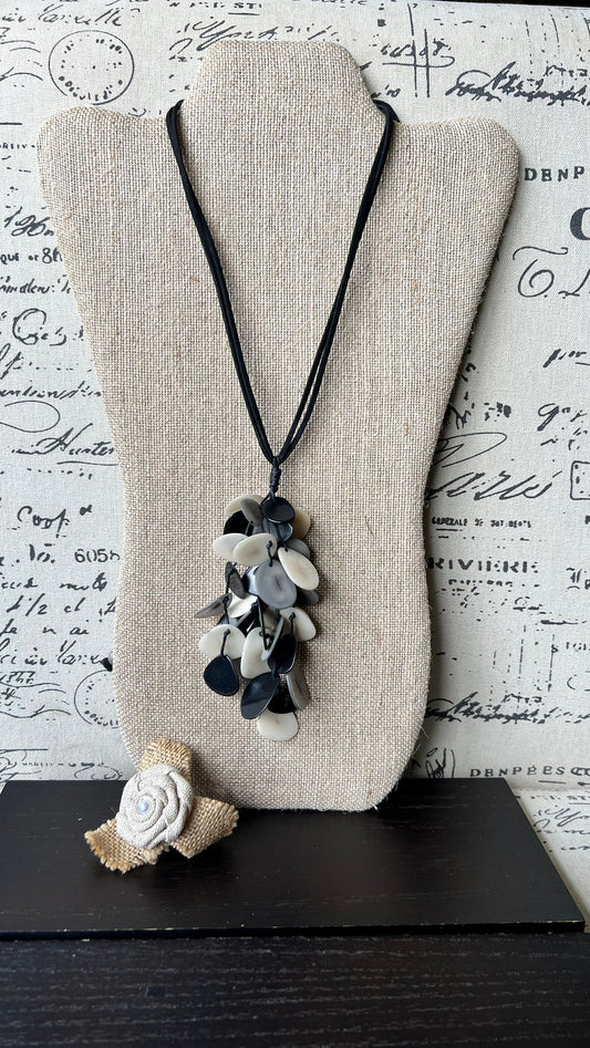 Black white and gray pendant necklace Tagua jewelry Statement necklaces for women Art to wear Fall fashion trends Beach style Artsy gifts