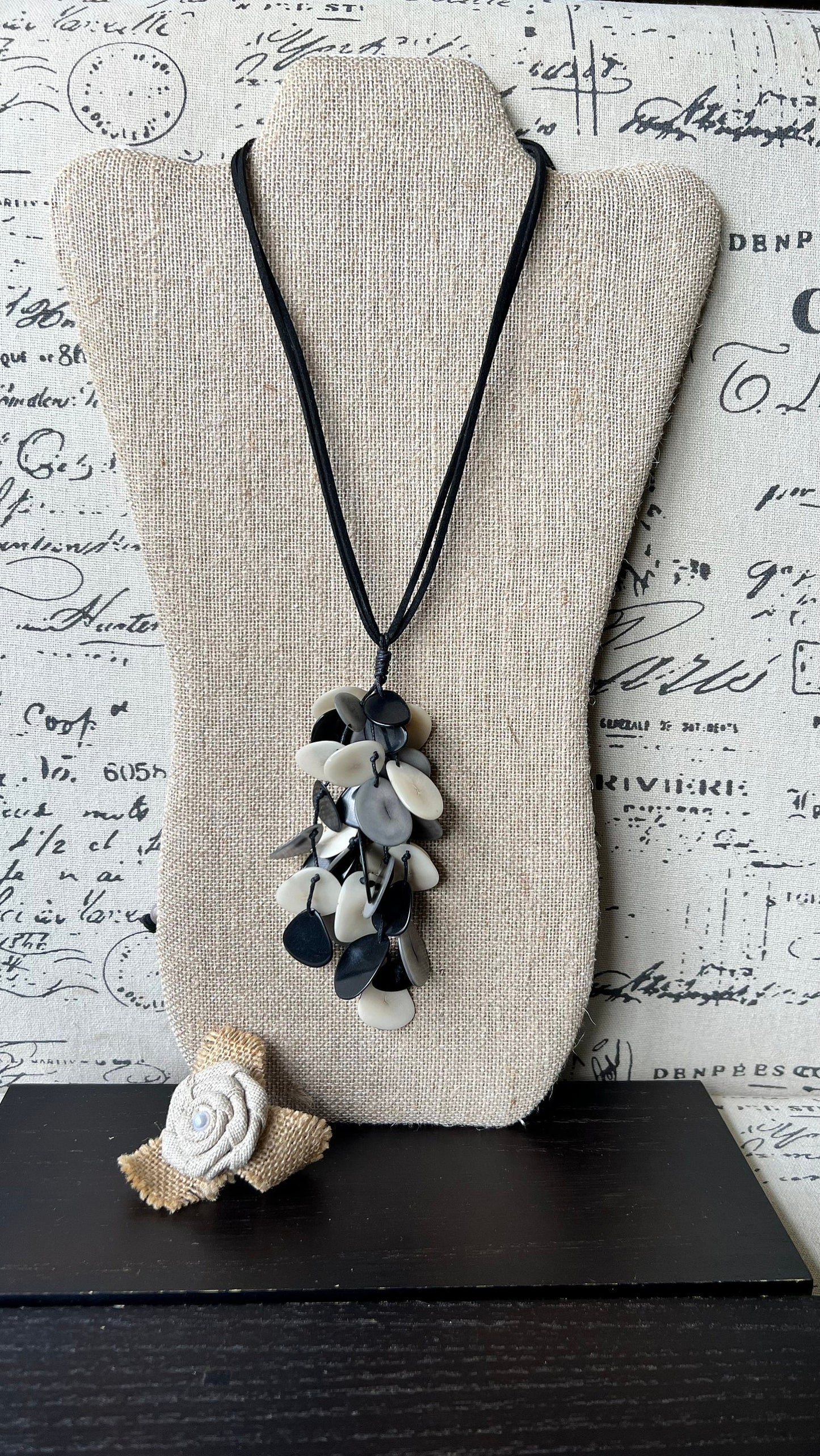 Black white and gray pendant necklace Tagua jewelry Statement necklaces for women Art to wear Fall fashion trends Beach style Artsy gifts