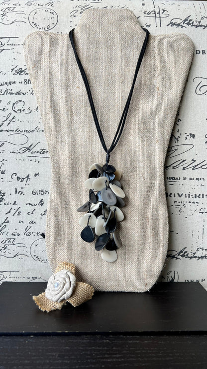 Black white and gray pendant necklace Tagua jewelry Statement necklaces for women Art to wear Fall fashion trends Beach style Artsy gifts