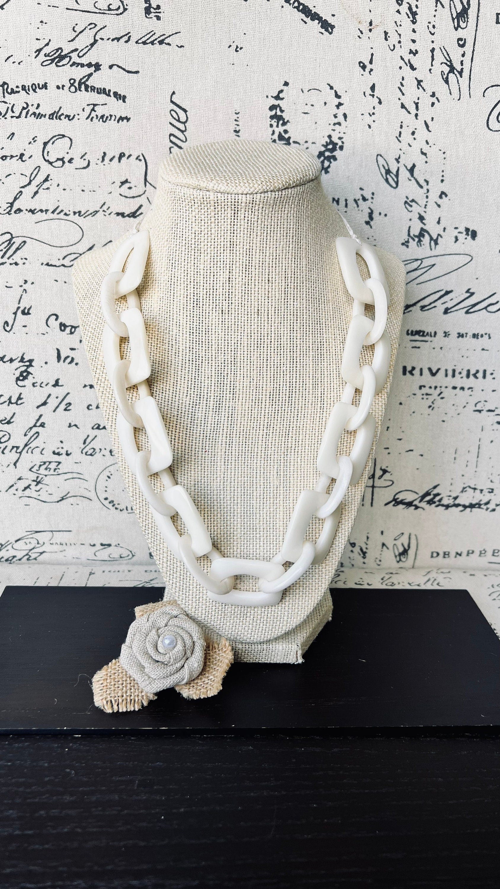 14 year Anniversary gift for wife Chunky chain link necklace Ivory color necklace Tagua jewelry Oversized bead Geometric statement necklace