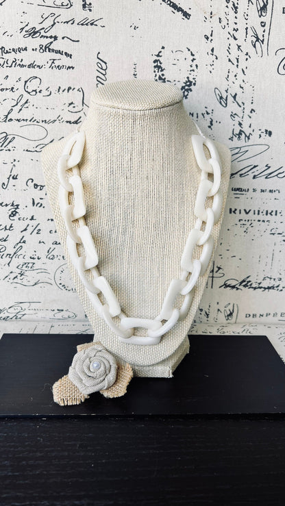 14 year Anniversary gift for wife Chunky chain link necklace Ivory color necklace Tagua jewelry Oversized bead Geometric statement necklace