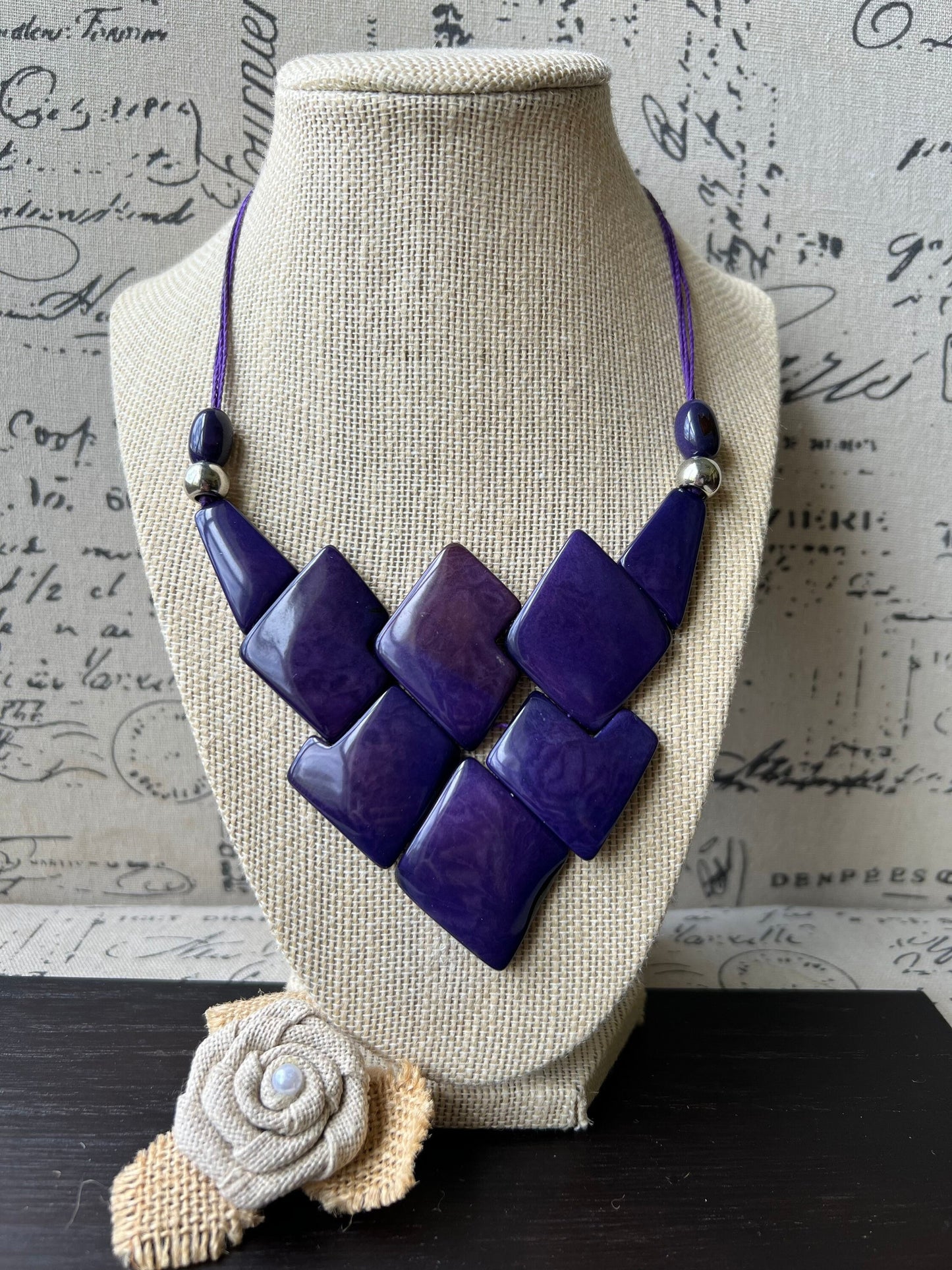 Purple statement necklace Tagua jewelry Handmade beaded necklace Adjustable cord Geometric necklace Fall fashion cruise wear Artsy gifts