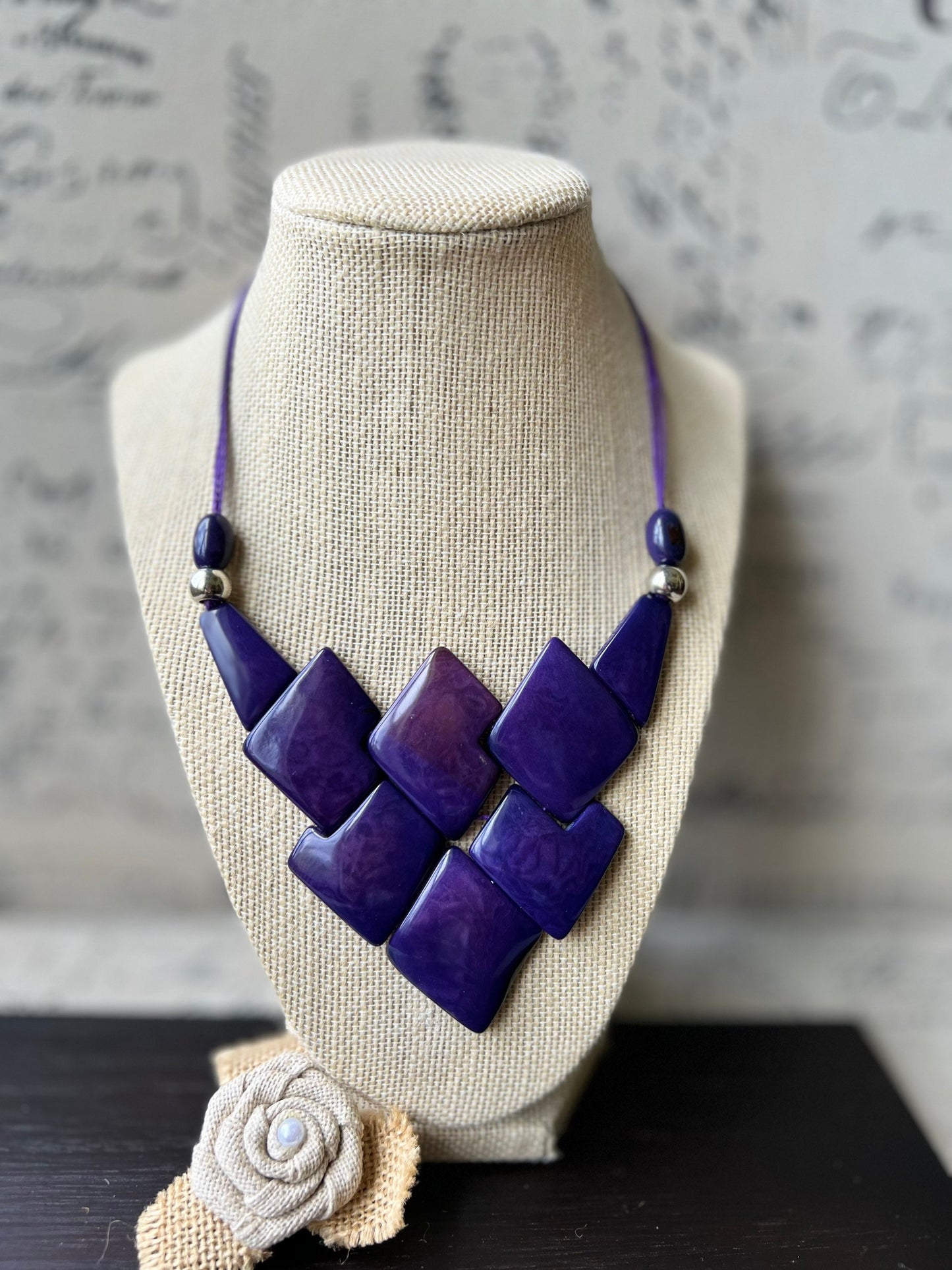 Purple statement necklace Tagua jewelry Handmade beaded necklace Adjustable cord Geometric necklace Fall fashion cruise wear Artsy gifts