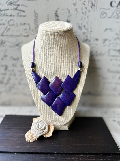 Purple statement necklace Tagua jewelry Handmade beaded necklace Adjustable cord Geometric necklace Fall fashion cruise wear Artsy gifts