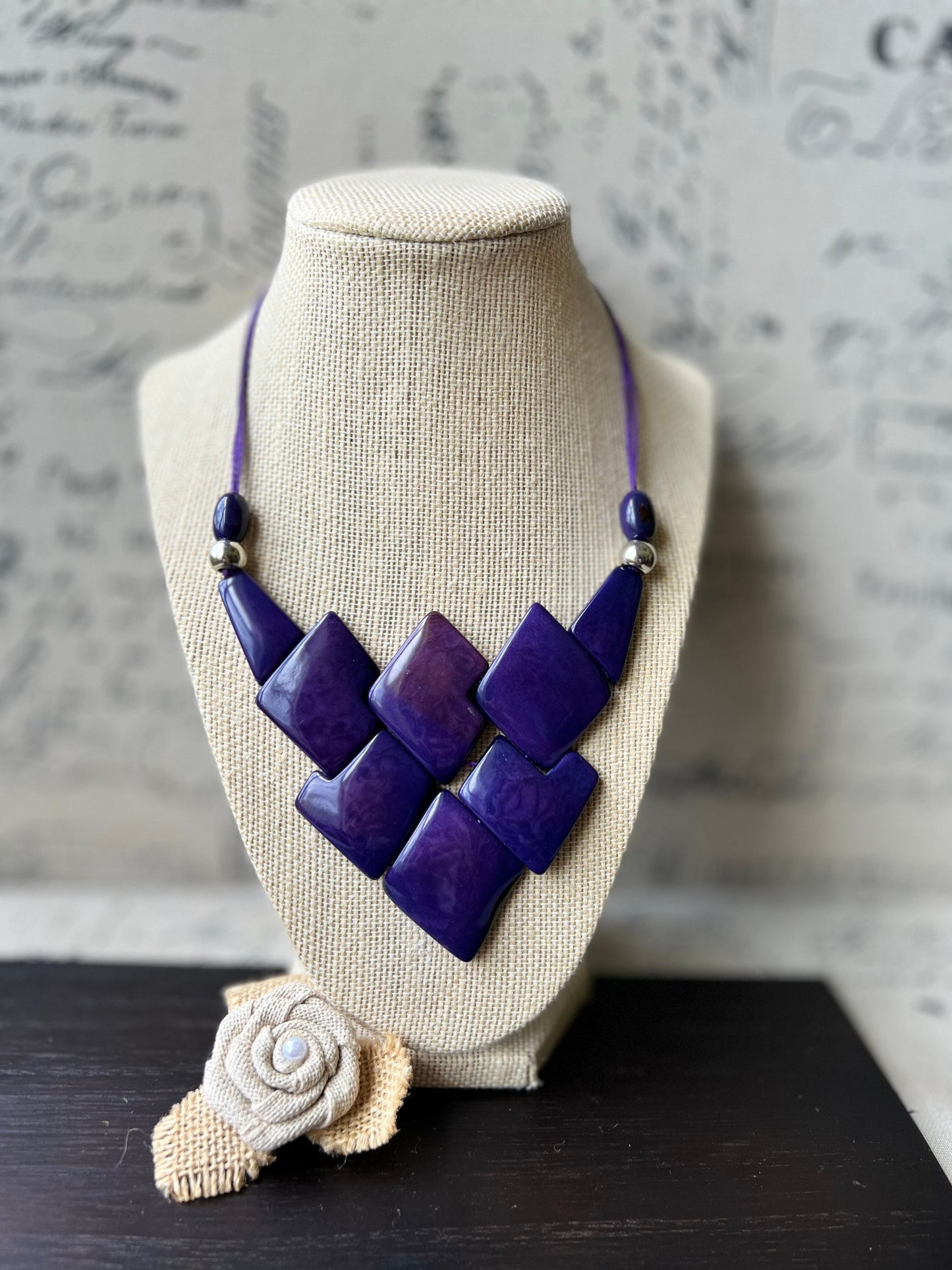 Purple statement necklace Tagua jewelry Handmade beaded necklace Adjustable cord Geometric necklace Fall fashion cruise wear Artsy gifts