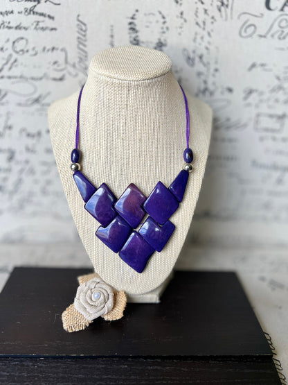 Purple statement necklace Tagua jewelry Handmade beaded necklace Adjustable cord Geometric necklace Fall fashion cruise wear Artsy gifts
