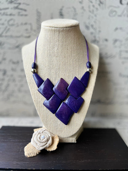 Purple statement necklace Tagua jewelry Handmade beaded necklace Adjustable cord Geometric necklace Fall fashion cruise wear Artsy gifts