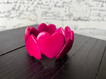 Hot pink heart bracelet Mother's Day gifts Tagua jewelry Love jewelry Weatable art Easter basket gifts Art to wear Stretch beaded bracelet