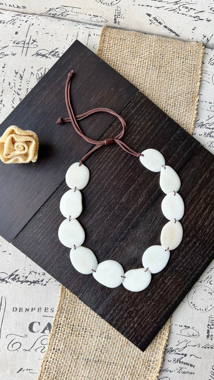 Ivory white simple necklace Adjustable cord Tagua jewelry 14 year wedding anniversary gift for wife Wearable art Fall fashion
