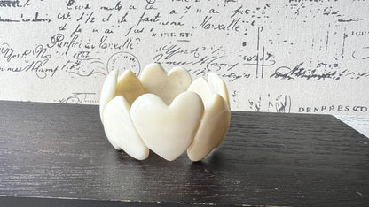 White heart shaped beads bracelet Wife 14 year wedding anniversary gifts Mother’s Day gifts Tagua jewelry Love bangle Fall fashion