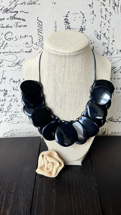 Black statement necklaceAdjustable cord Tagua necklace Mothers day gifts Wearable art Big bold necklace Art to wear Handmade beaded necklace