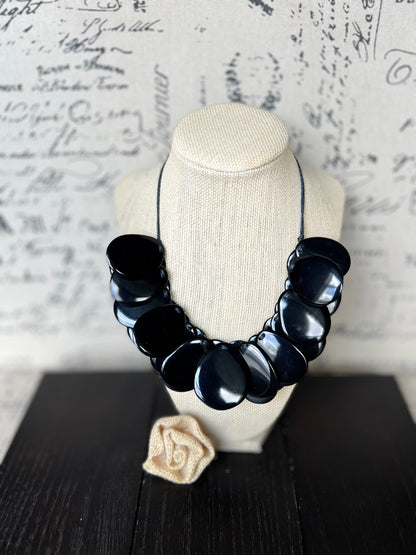 Black statement necklaceAdjustable cord Tagua necklace Mothers day gifts Wearable art Big bold necklace Art to wear Handmade beaded necklace