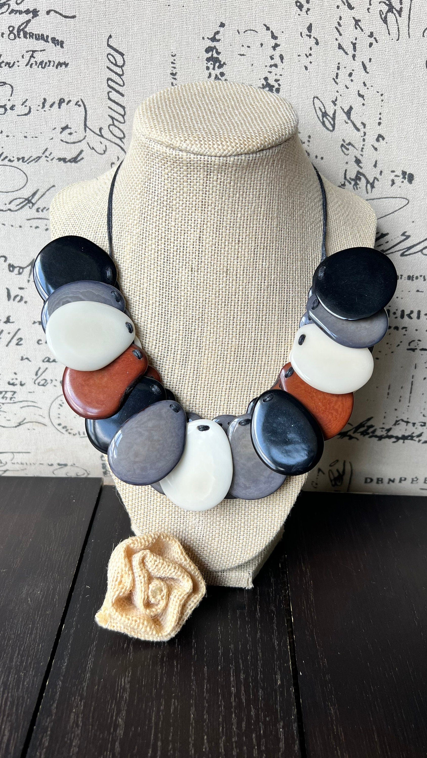 Multi color beaded necklace Adjustable cord Tagua jewelry Handmade statement necklace Fall fashion 2025s Wearable art Art to wear