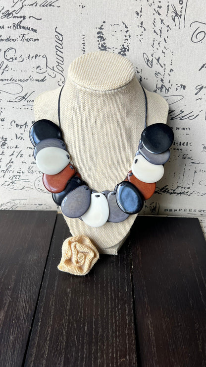 Multi color beaded necklace Adjustable cord Tagua jewelry Handmade statement necklace Fall fashion 2025s Wearable art Art to wear