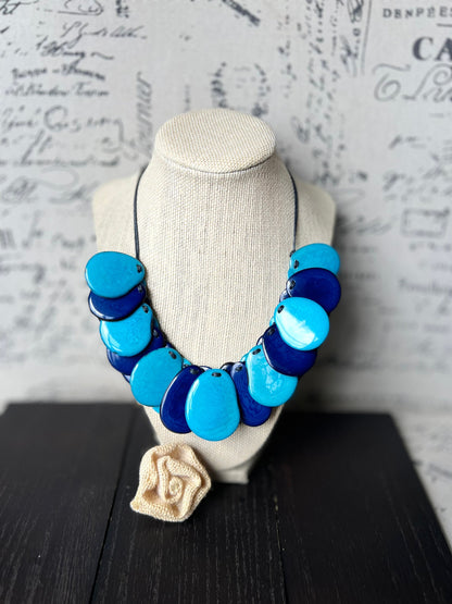 Turquoise blue necklace Fall fashion Tagua jewelry Handmade beaded necklace Adjustable cord Wearable art Boho style jewelry Art to wear