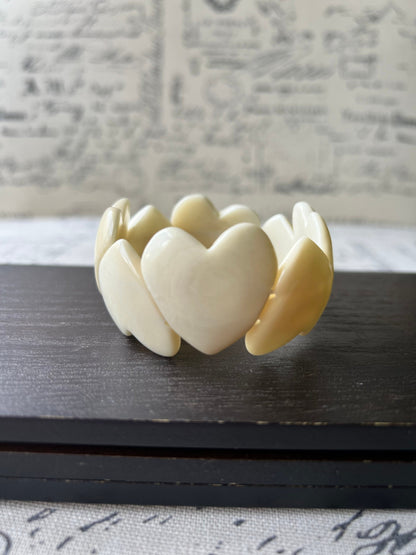 White heart shaped beads bracelet Wife 14 year wedding anniversary gifts Mother’s Day gifts Tagua jewelry Love bangle Fall fashion