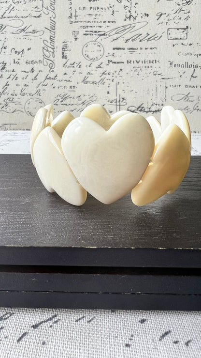 White heart shaped beads bracelet Wife 14 year wedding anniversary gifts Mother’s Day gifts Tagua jewelry Love bangle Fall fashion