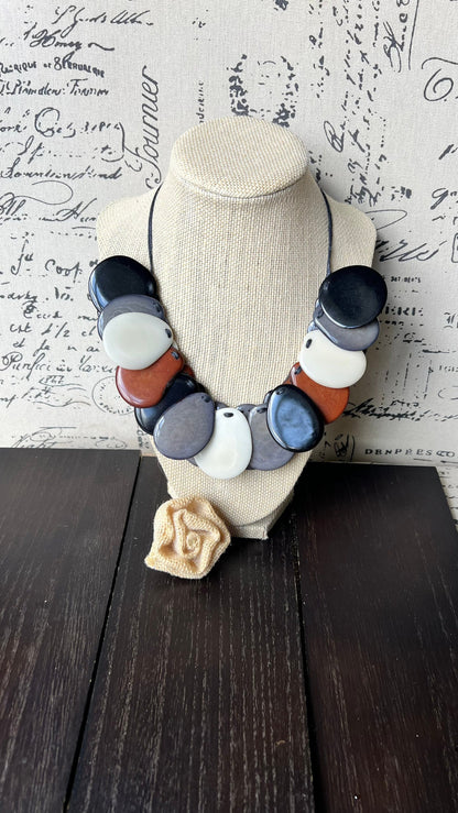 Multi color beaded necklace Adjustable cord Tagua jewelry Handmade statement necklace Fall fashion 2025s Wearable art Art to wear