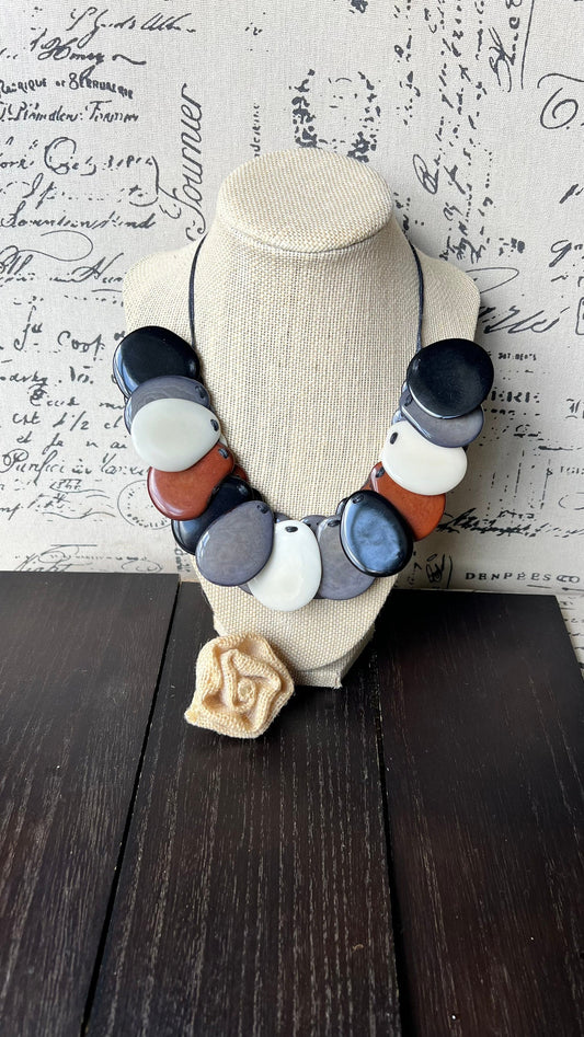 Multi color beaded necklace Adjustable cord Tagua jewelry Handmade statement necklace Fall fashion 2025s Wearable art Art to wear