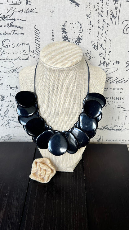 Black statement necklaceAdjustable cord Tagua necklace Mothers day gifts Wearable art Big bold necklace Art to wear Handmade beaded necklace