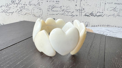 White heart shaped beads bracelet Wife 14 year wedding anniversary gifts Mother’s Day gifts Tagua jewelry Love bangle Fall fashion