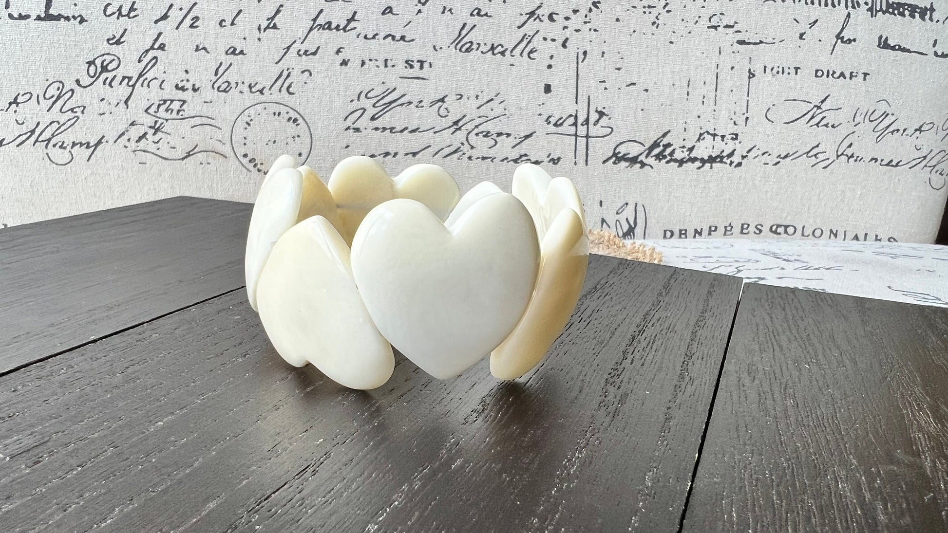White heart shaped beads bracelet Wife 14 year wedding anniversary gifts Mother’s Day gifts Tagua jewelry Love bangle Fall fashion