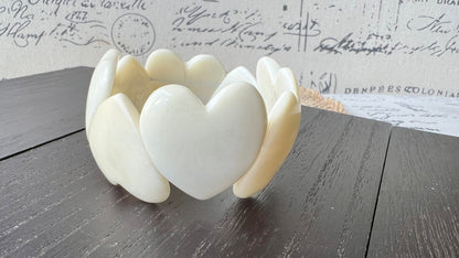 White heart shaped beads bracelet Wife 14 year wedding anniversary gifts Mother’s Day gifts Tagua jewelry Love bangle Fall fashion