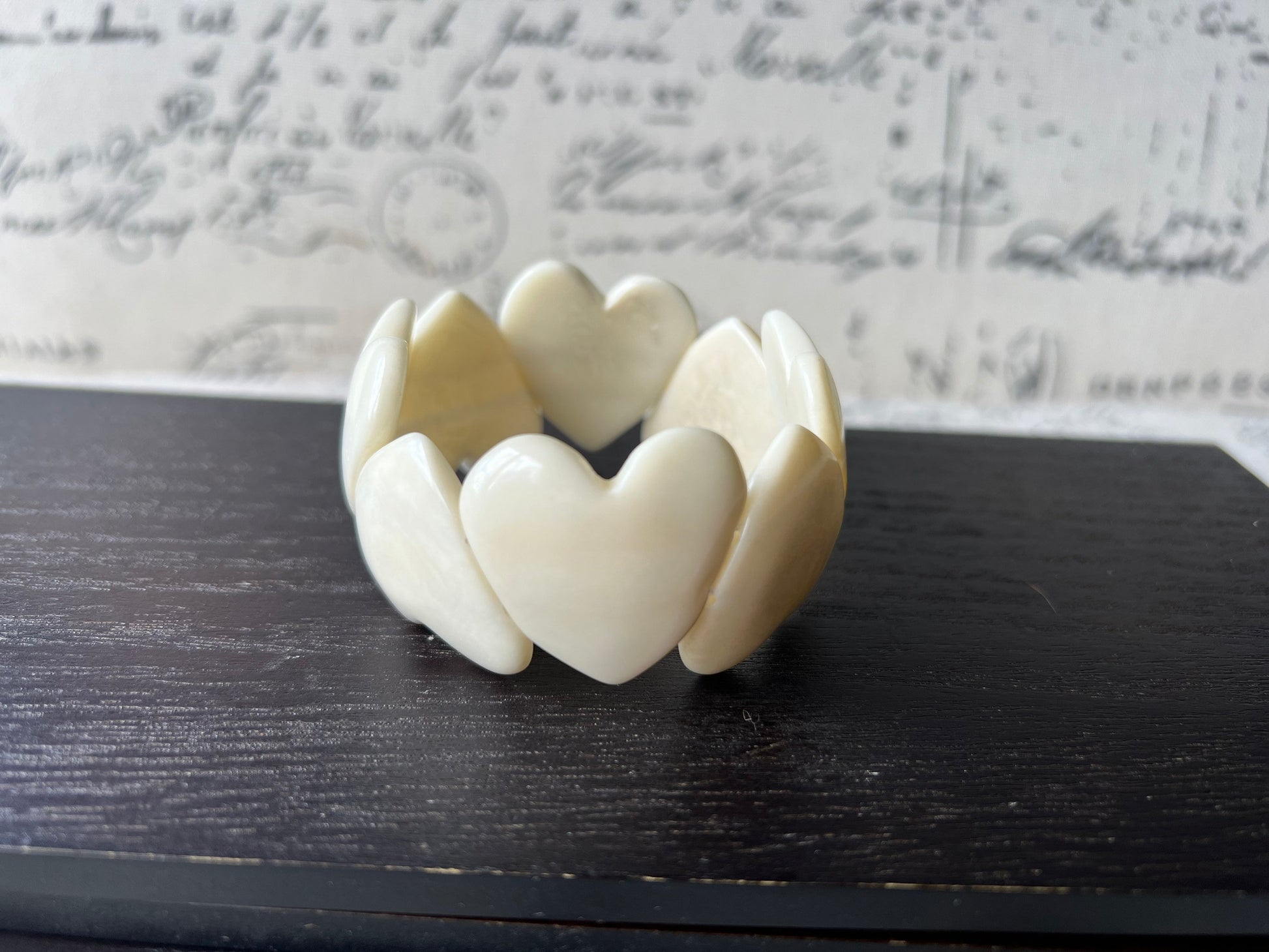 White heart shaped beads bracelet Wife 14 year wedding anniversary gifts Mother’s Day gifts Tagua jewelry Love bangle Fall fashion