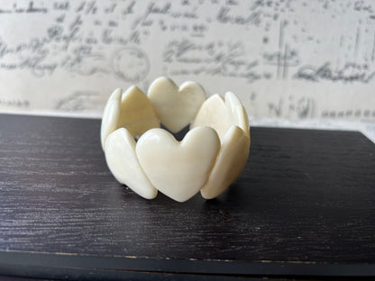 White heart shaped beads bracelet Wife 14 year wedding anniversary gifts Mother’s Day gifts Tagua jewelry Love bangle Fall fashion