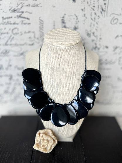 Black statement necklaceAdjustable cord Tagua necklace Mothers day gifts Wearable art Big bold necklace Art to wear Handmade beaded necklace