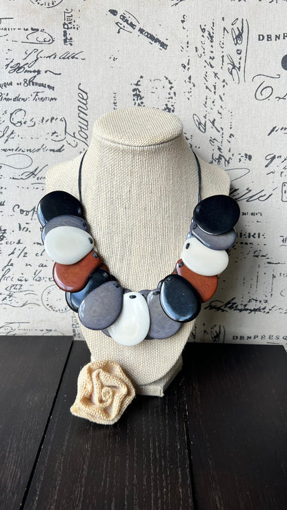 Multi color beaded necklace Adjustable cord Tagua jewelry Handmade statement necklace Fall fashion 2025s Wearable art Art to wear