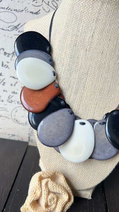 Multi color beaded necklace Adjustable cord Tagua jewelry Handmade statement necklace Fall fashion 2025s Wearable art Art to wear