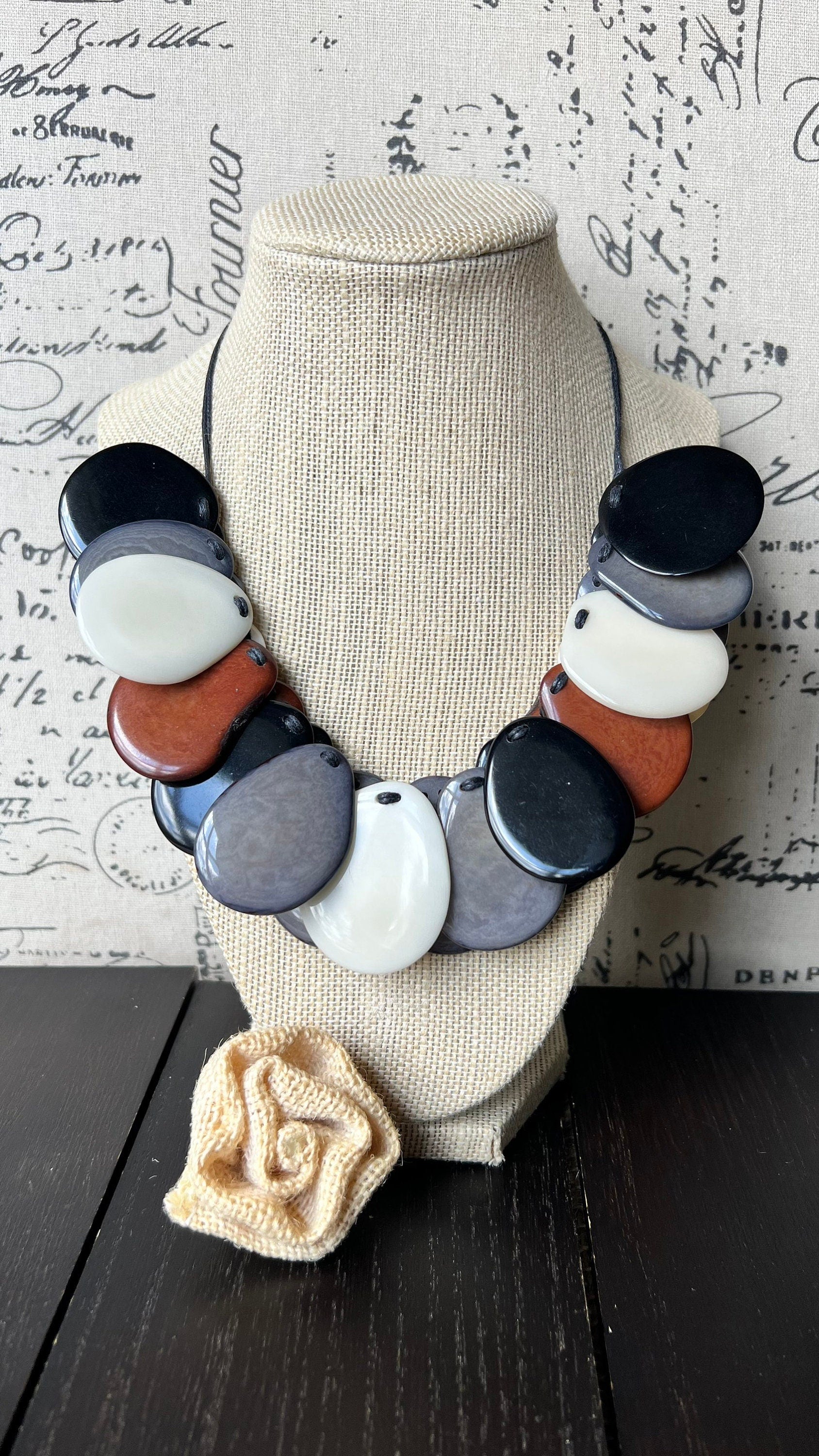 Multi color beaded necklace Adjustable cord Tagua jewelry Handmade statement necklace Fall fashion 2025s Wearable art Art to wear
