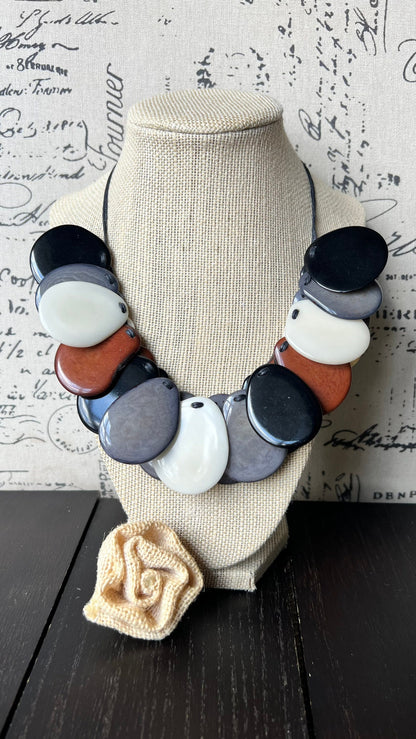 Multi color beaded necklace Adjustable cord Tagua jewelry Handmade statement necklace Fall fashion 2025s Wearable art Art to wear