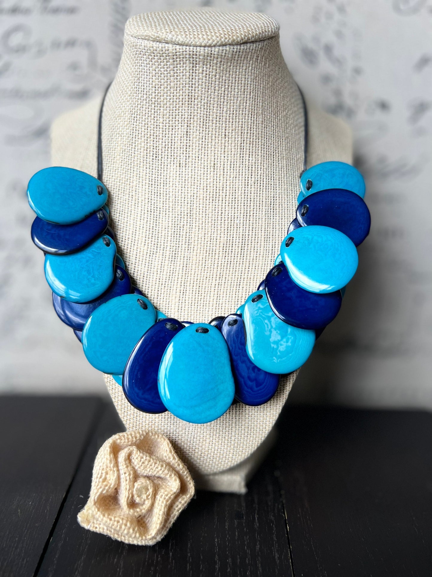 Turquoise blue necklace Fall fashion Tagua jewelry Handmade beaded necklace Adjustable cord Wearable art Boho style jewelry Art to wear