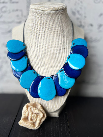 Turquoise blue necklace Fall fashion Tagua jewelry Handmade beaded necklace Adjustable cord Wearable art Boho style jewelry Art to wear