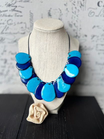 Turquoise blue necklace Fall fashion Tagua jewelry Handmade beaded necklace Adjustable cord Wearable art Boho style jewelry Art to wear