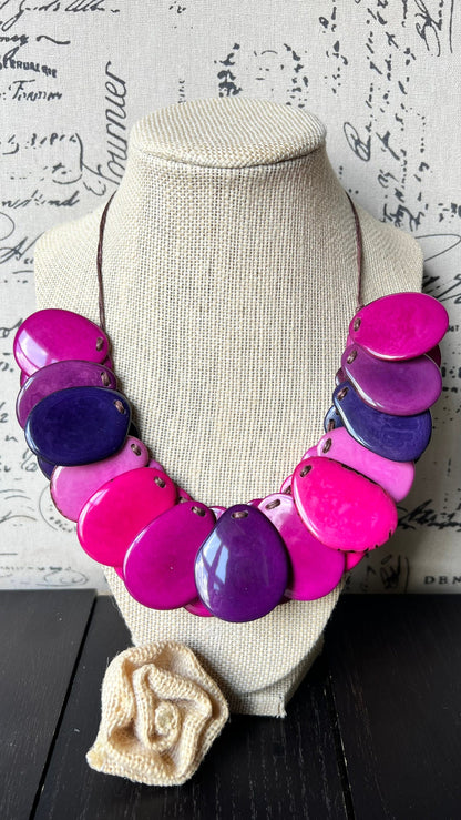 Pink and Purple statement necklace Adjustable cord Tagua jewelry Wearable art Mothers day gifts Art to wear Handmade beaded necklace