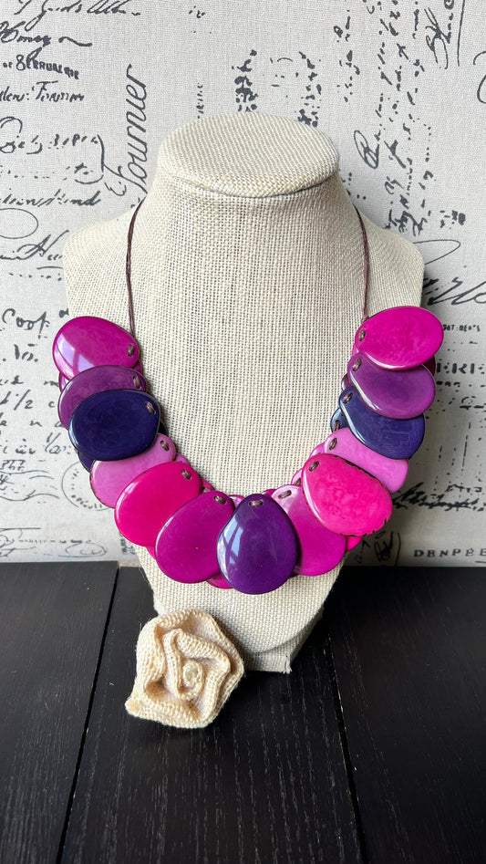 Pink and Purple statement necklace Adjustable cord Tagua jewelry Wearable art Mothers day gifts Art to wear Handmade beaded necklace