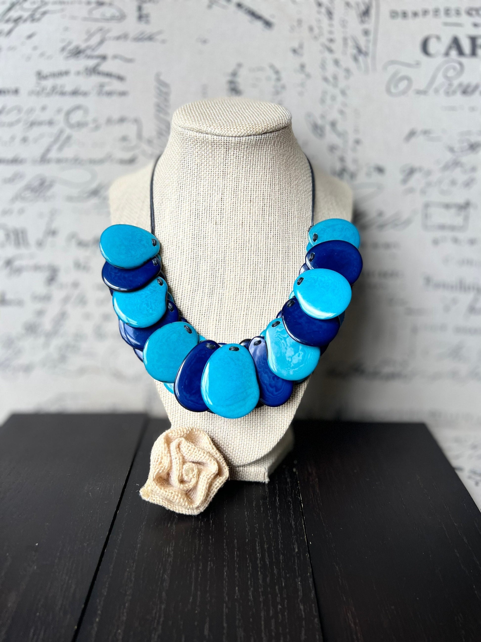 Turquoise blue necklace Fall fashion Tagua jewelry Handmade beaded necklace Adjustable cord Wearable art Boho style jewelry Art to wear