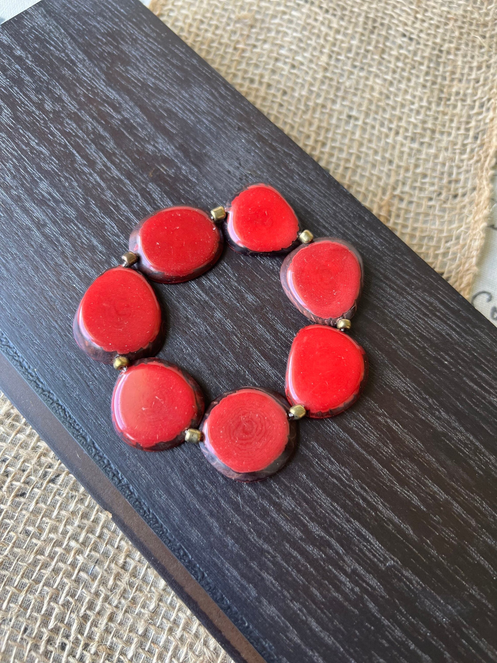 Red fashion bracelet Tagua jewelry Summer fashion trends Beaded stretch bracelets for women Statement bangle Geometric beads Gift for mom