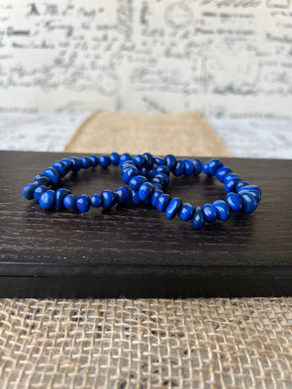 Blue stackable bracelet Tagua nut jewelry Resort wear Beaded stretch bracelets for women girl Birthday gifts ideas for her Elastic bangle