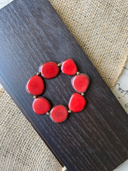 Red fashion bracelet Tagua jewelry Summer fashion trends Beaded stretch bracelets for women Statement bangle Geometric beads Gift for mom
