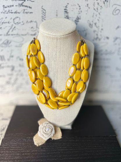 Yellow beaded necklace Statement handmade necklaces for women Tagua jewelry Wearable art Fall fashion 2025s Multi layer necklace Art to wear