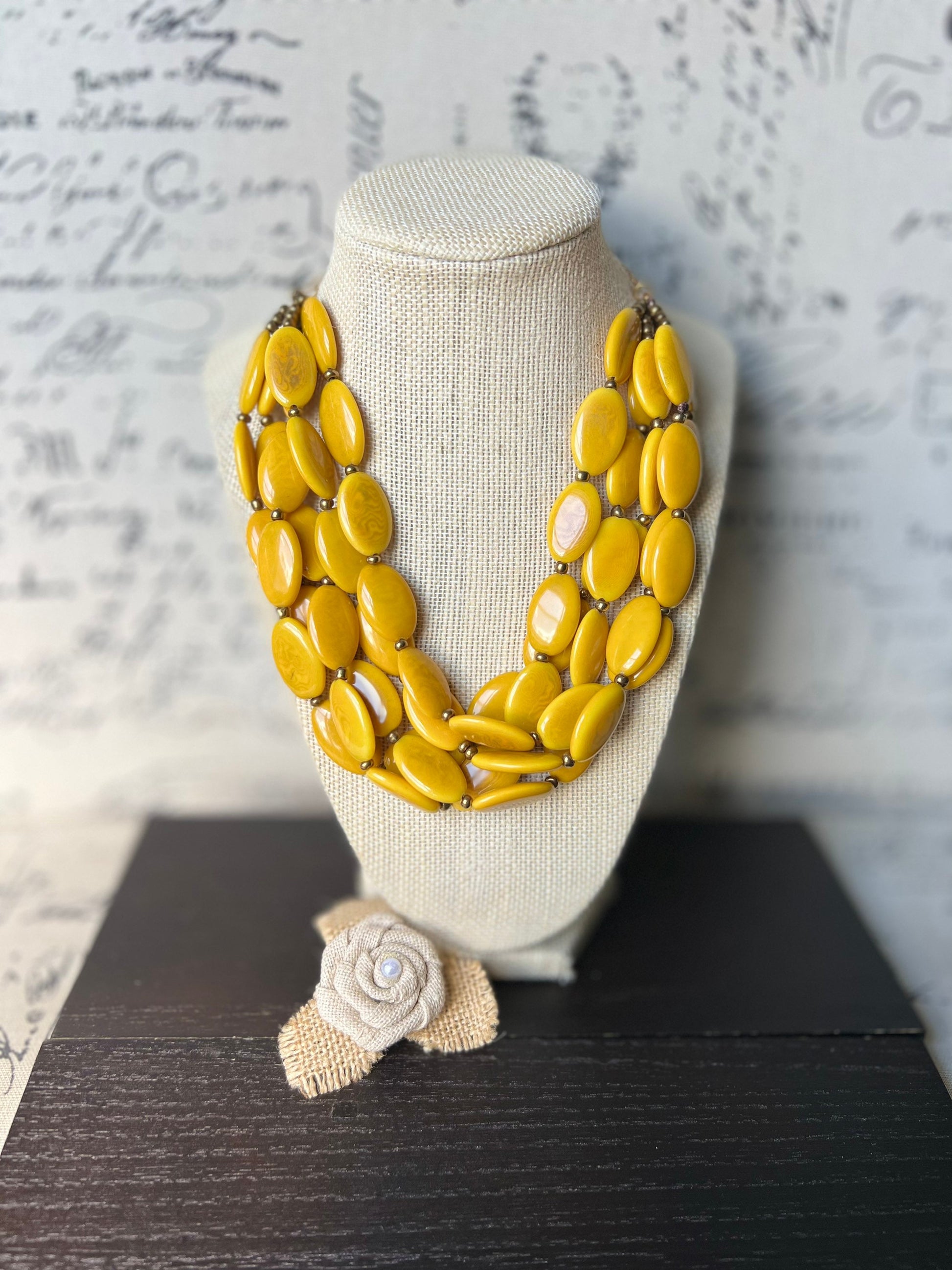 Yellow beaded necklace Statement handmade necklaces for women Tagua jewelry Wearable art Fall fashion 2025s Multi layer necklace Art to wear
