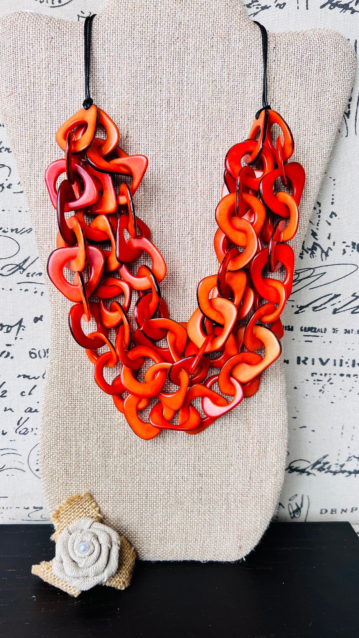 Orange statement necklace Tagua nut jewelry Adjustable collar Big bold chunky necklaces Fall fashion Wearable art Beach style Cruise wear