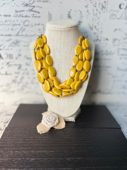Yellow beaded necklace Statement handmade necklaces for women Tagua jewelry Wearable art Fall fashion 2025s Multi layer necklace Art to wear